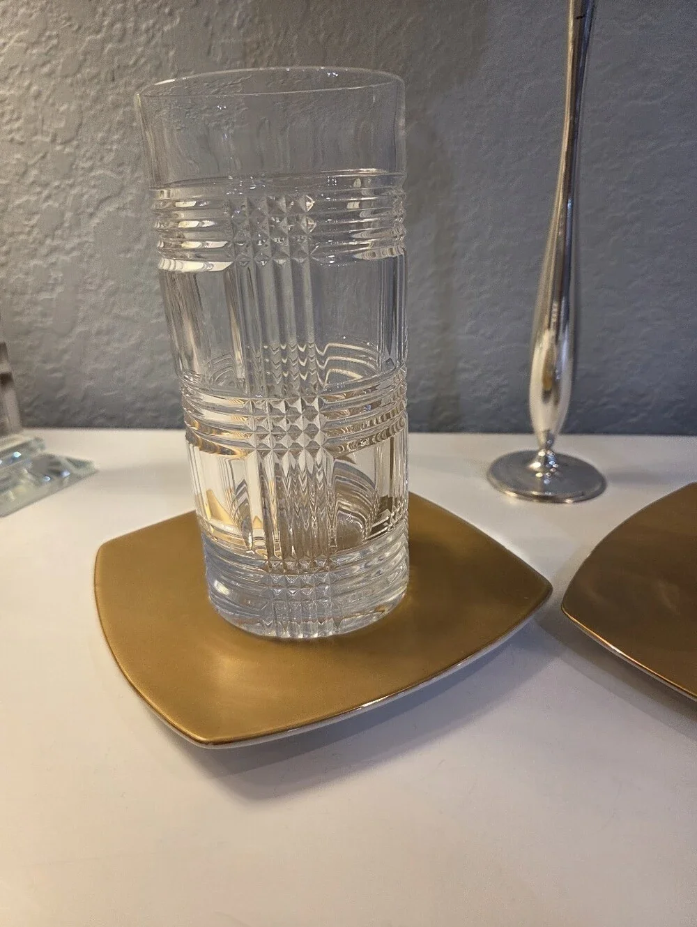 Set Of 2 RALPH LAUREN Glen Plaid Crystal Glasses